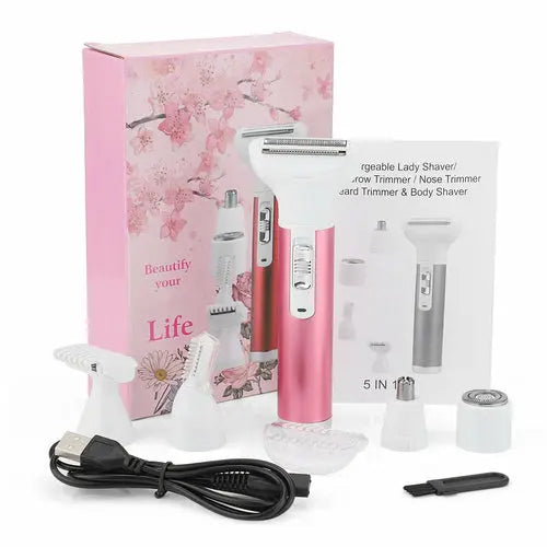 5 in 1 Electric Hair Remover Rechargeable Lady Shaver Maroon Asteria