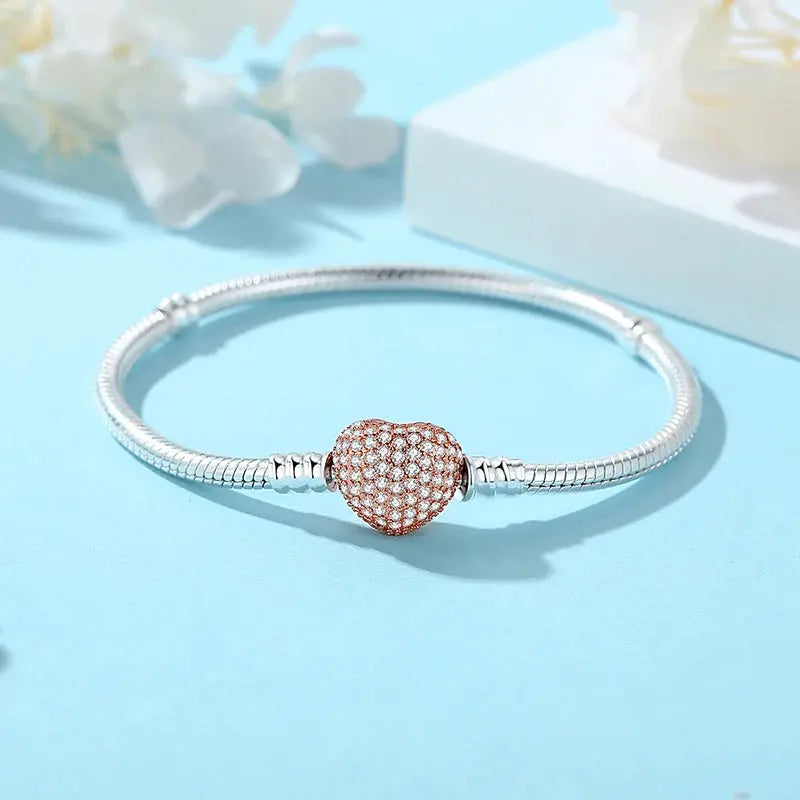Brazaletes Pulseras de Plata de Ley 925 Originales Charms de Clip Corazón de Amor