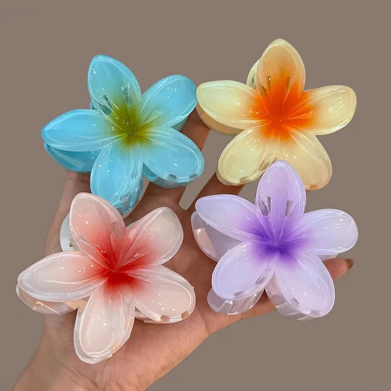 Six colors Gradient Flower Hair Accessories Set Beach Style Hairpins Flower Claw Clips Summer Flower Hairpins Hawaiian Style Sheeamy Store
