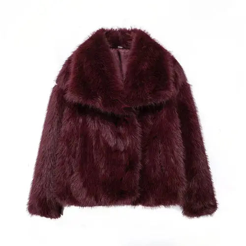 View details for TRAF 2024 Women Fashion Cropped Faux Fur Jacket Coat Long Sleeve Front 