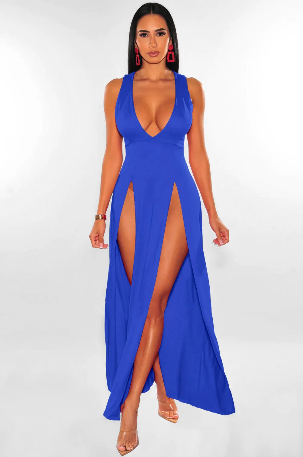 Backless Denim Ruched Maxi Dress