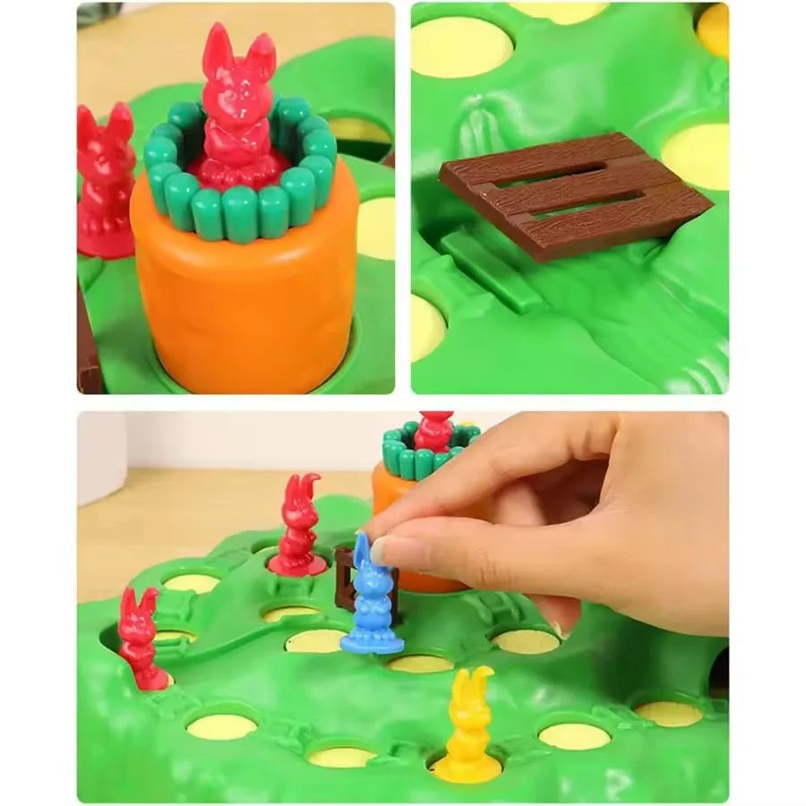 Juego de mesa para niños de 2 a 4 jugadores. Juego de la trampa del conejito divertido. Carrera campestre de conejos.