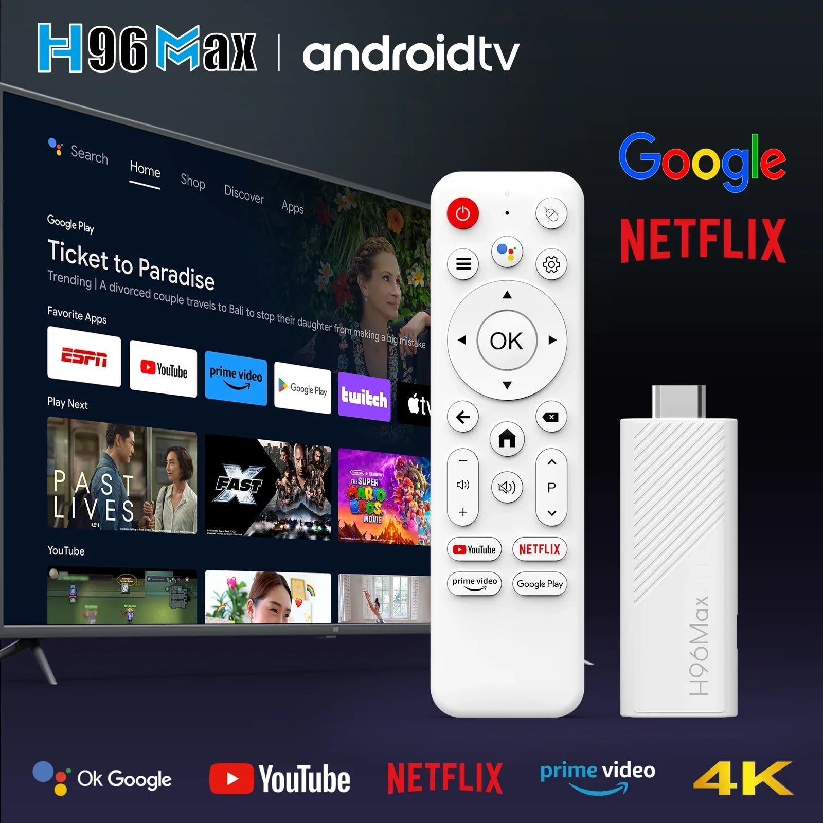2024 New H96 MAX H313 Mini TV Stick Android 14 Smart TV Box Android14 2GB 16GB 8GB Wifi6 BT 4K HD Google Voice Media Player Tech Deals Store