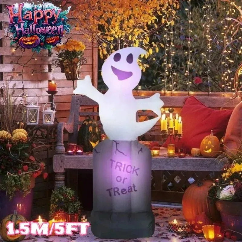 5FT Halloween Outdoor Holiday Decorations Black Bat on Tombstone Led Lights Lawn Inflatable Toys Family Outside Garden Decor