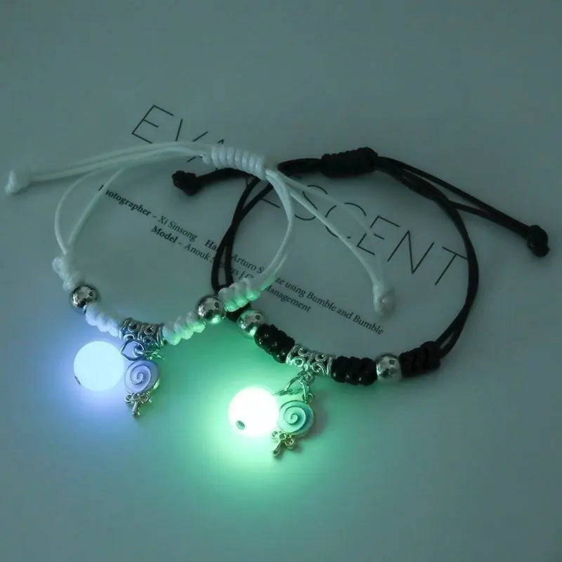 Luminous Beads Star Couple Bracelets For Women Men Charm Cat Flower Heart Key Lock Cross Matching Bracelets dropshipping-A Store