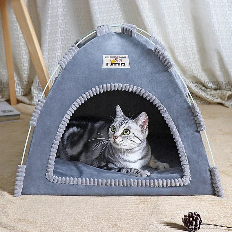 Pet Tent Bed Removable Cat Sofa Basket Canvas Semi-enclosed Cat House Dog Cave Hut Cat Sleeping Bed for Room Decor Pet Supplies