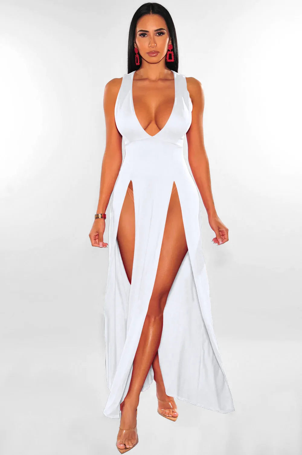 Backless Denim Ruched Maxi Dress