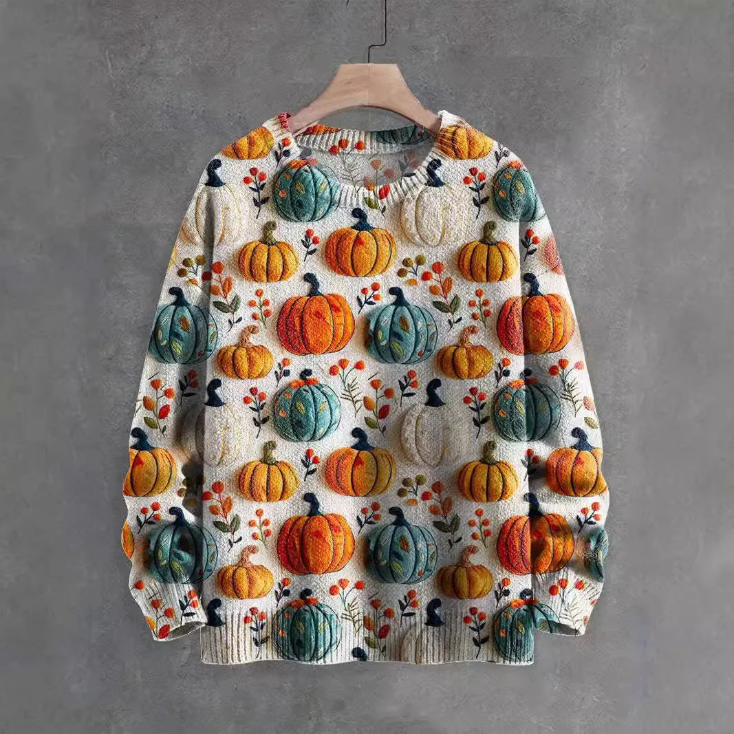 Autumn Winter Digital Printing Halloween Sweater Women Round Neck Party Club Knitwear Tops Casual Street Knit Jumpers Pullover