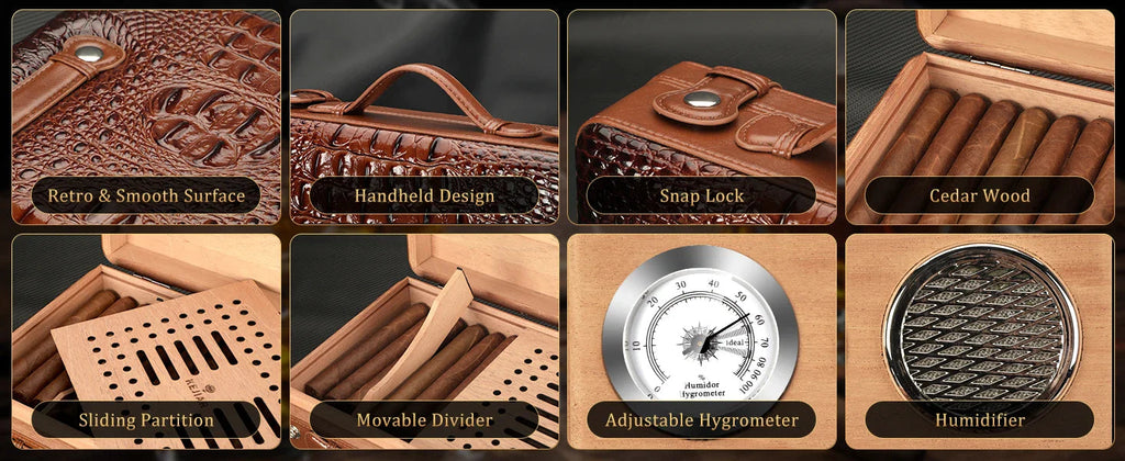 Cigar Humidor Case with Hygrometer, Humidor Box, Humidifier, Divider, Travel Cigar Case,Cedar Wood, Hold up to 50 Cigars XIFEI Official Store