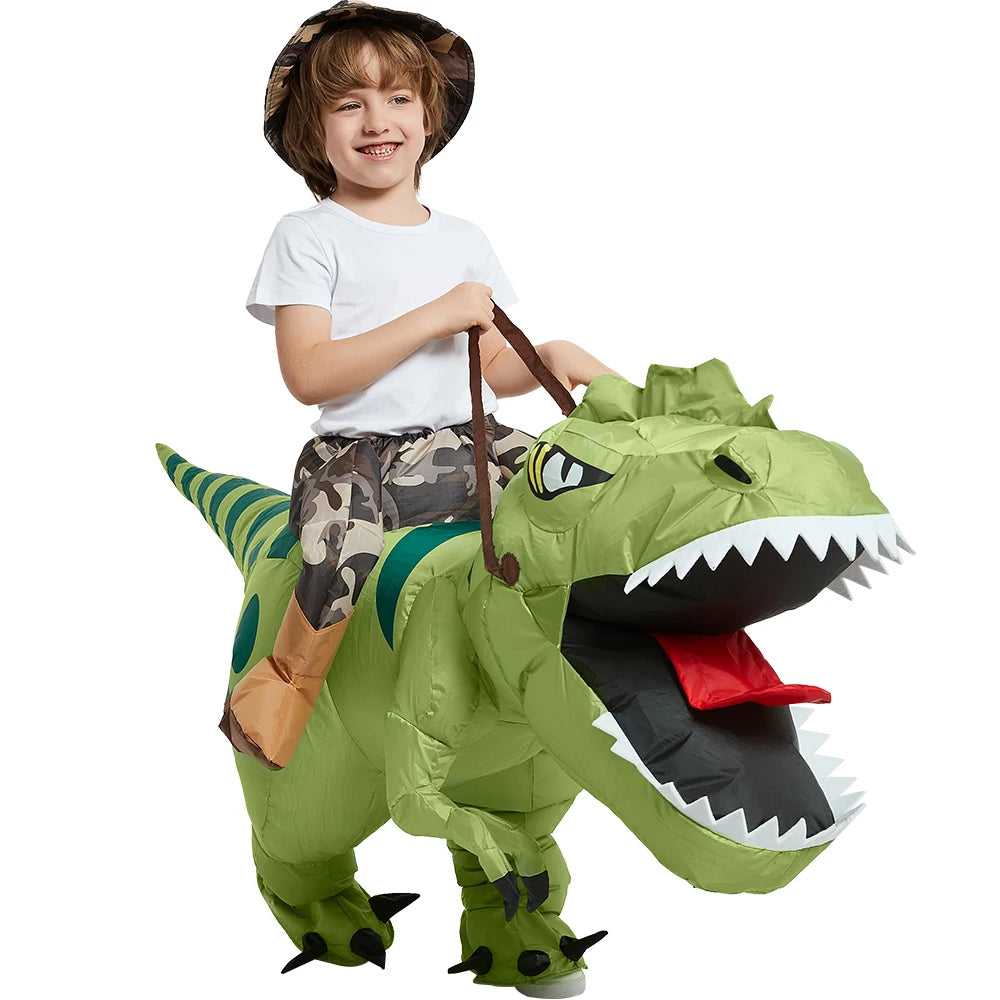 Inflatable Ride-On T-Rex Costume Blow-Up Dinosaur Suit for Halloween Cosplay Party Outfit Funny Animal Themed Dress-Up