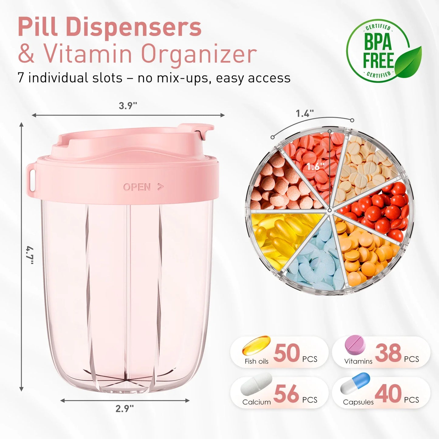 Dose on Time: 7-Compartment Pill Dispenser Bottle