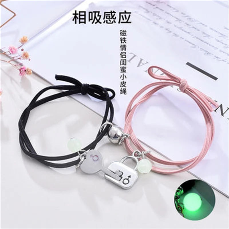 Luminous Beads Star Couple Bracelets For Women Men Charm Cat Flower Heart Key Lock Cross Matching Bracelets dropshipping-A Store