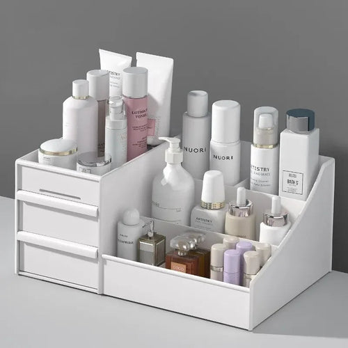 1pc White New Drawer Makeup Storage Box Dormitory Finishing Plastic Shelf Cosmetics Skin Care Dressing Table Desktop Stone's Store