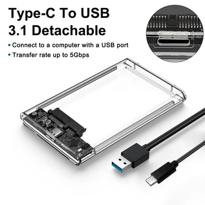 2.5 Inch HDD SSD Case SATA to USB 3.1 Type C 4TB Transparent External Hard Drive Housing Compatible UASP SATA III Laptop BEST Tools House Store