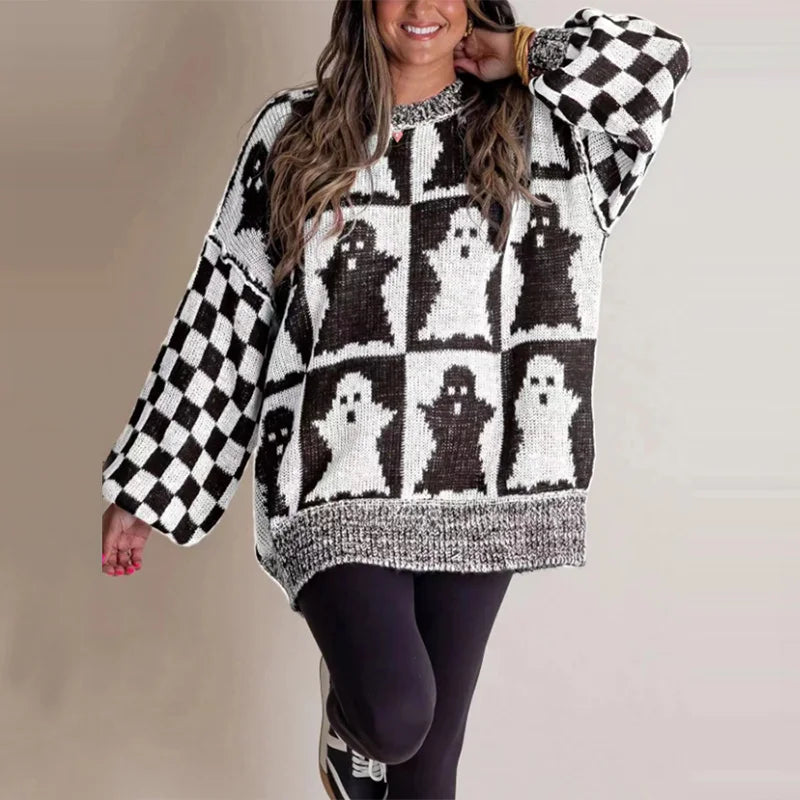 Halloween Knitted Sweaters Women 2025 Autumn Gothic Pumpkin Print Streetwear Harajuku Winter Warm Loose Fashion Casual Pullovers