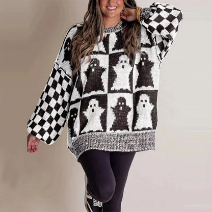 Halloween Knitted Sweaters Women 2025 Autumn Gothic Pumpkin Print Streetwear Harajuku Winter Warm Loose Fashion Casual Pullovers