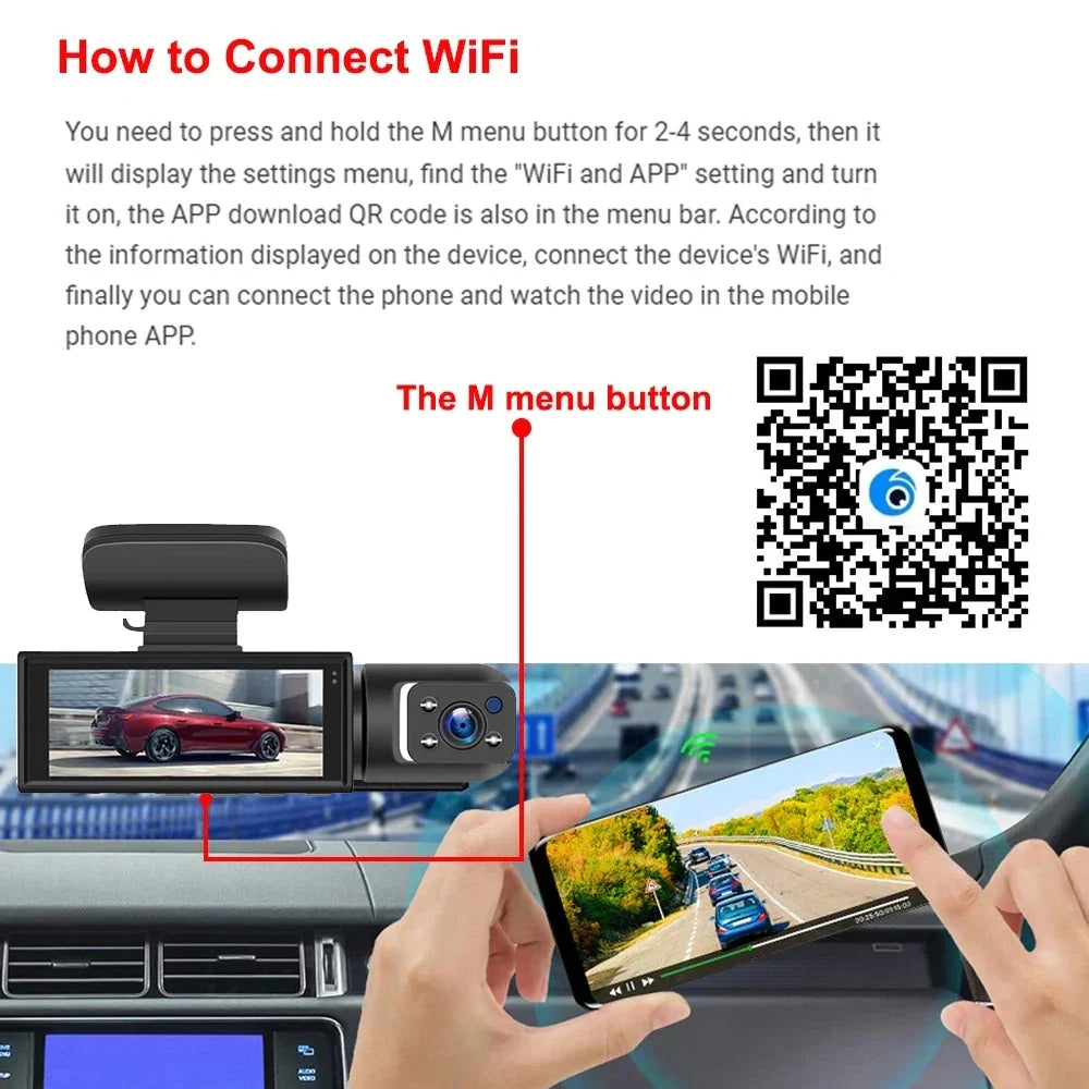 New  Wide Angle 1080P WIFI APP Control Dual Camera Dash Cam (Front & Inside) With IR Night Vision Loop Recording Gmaipop Store