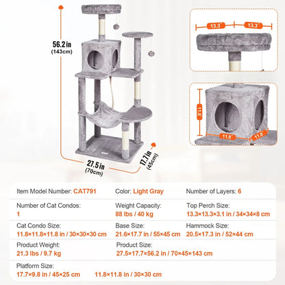 45.2" Cat Tower with Cat Condo Sisal Scratching Post VEVOR BESTEQUIP Overseas Store