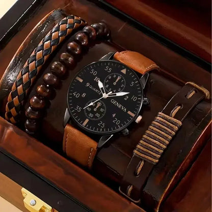 4pcs Quartz Watches Bracelet Watch Set For Men Business Fashion Casual