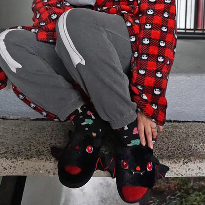 Halloween New Bat Plush Shoes Lightweight Home Fuzzy Slippers Women Men Flip Flops Cartoon Kid Adults Flat Slides for Party