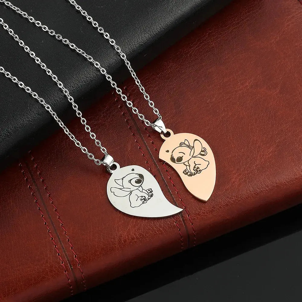 Colgantes de collares de moda Disney de Lilo & Stitch para parejas con corazón