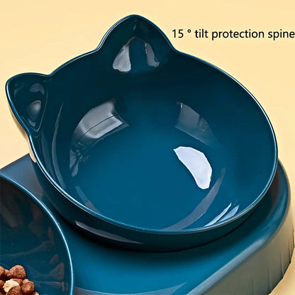 Pet Bowls With Water Feeder, 3 In 1 Ear Design Tilted Cat Water And Food Bowl Set With Gravity Water Bottle For Neck Protection Archie Pets Store