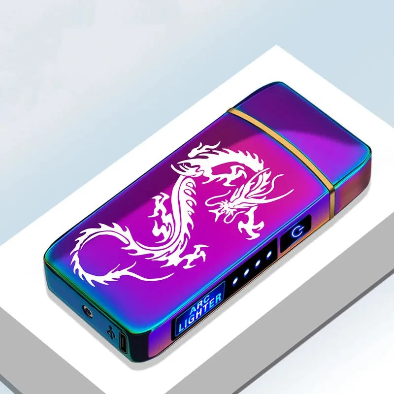 Hot Electric Windproof Metal Lighter Double Arc Flameless Plasma Rechargeable USB Lighter LED Power Display Touch Sensor Lighter Firefirefire Store