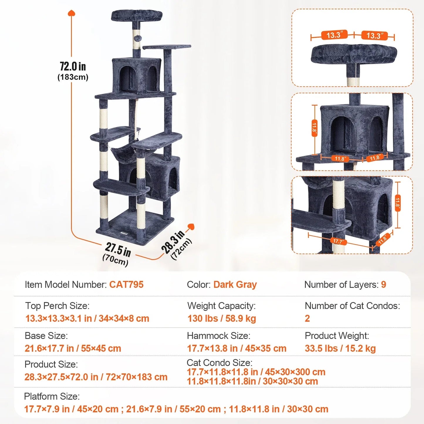 45.2" Cat Tower with Cat Condo Sisal Scratching Post VEVOR BESTEQUIP Overseas Store