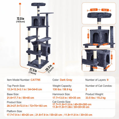 45.2" Cat Tower with Cat Condo Sisal Scratching Post VEVOR BESTEQUIP Overseas Store