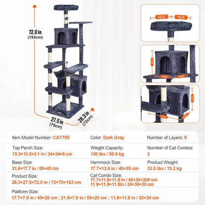 45.2" Cat Tower with Cat Condo Sisal Scratching Post VEVOR BESTEQUIP Overseas Store