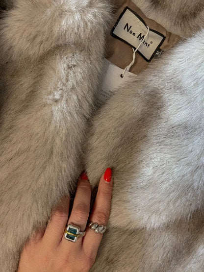 Neo Mint Luxury Brand Women Faux Fur Coat Animal Gradient Color 2024