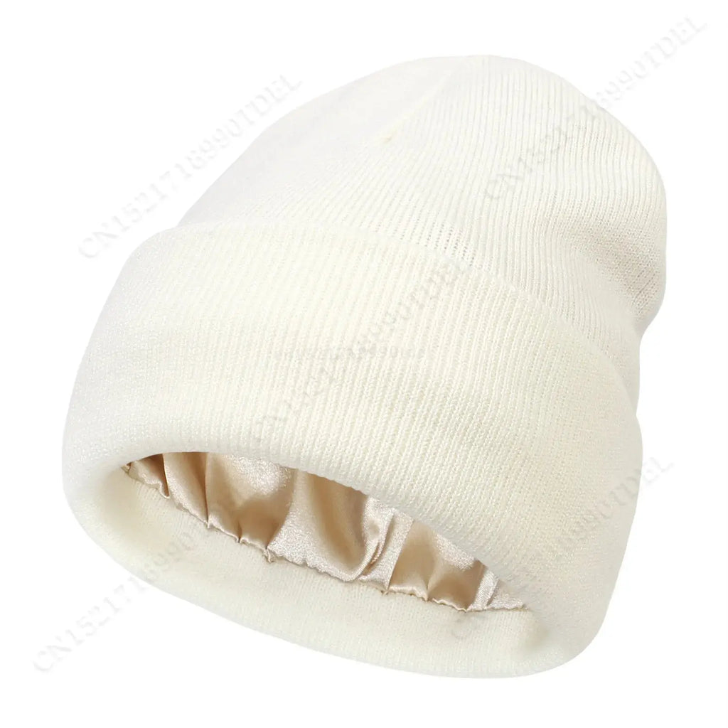 Gorro unisex de satén antiestático con forro de seda para mujer, ideal para invierno