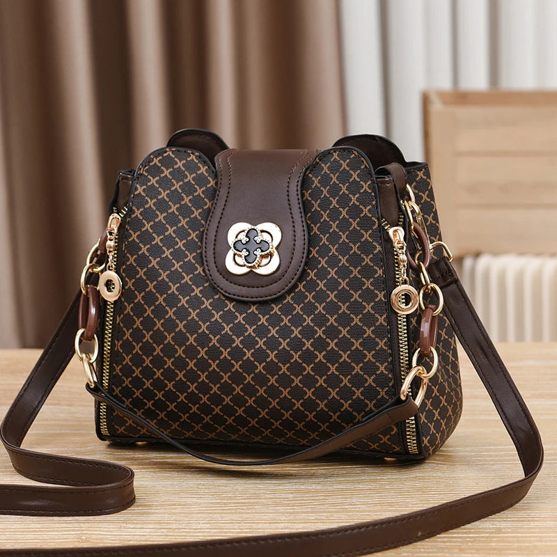 New Women Handbag Bag Luxury Design Bucket Shoulder Crossbody Bag Flip Check Print Large Capacity Single Shoulder Straddle Bag Yogodlns Outlet Store