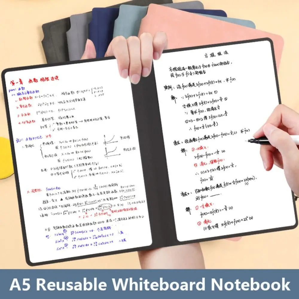 Reusable A5 Whiteboard Notebook Leather With Whiteboard Pen Writing Board With Erasing Cloth Stationery Memo Pad Students Gift