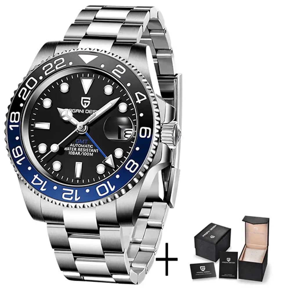 ELEGANCE® P1662 Men Watch Automatic Mechanical GMT Wristwatch Sapphire Glass Stainless Steel 100M Waterproof PAGANI DESIGN Men Watch Store