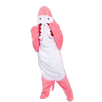 New Shark Shaped Plush Hooded Pajamas For Women And Men Y2k Pink Cute