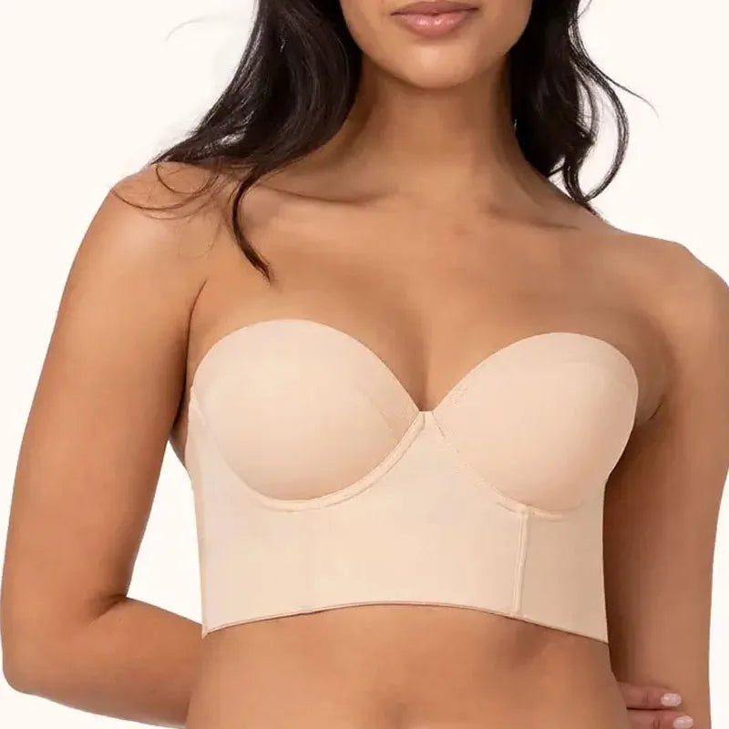 Full Support Non-Slip Convertible Bandeau Bra Women Low Back Anti-Slip Strapless Bra Longline Multi-Way Push Up Bra Underwear