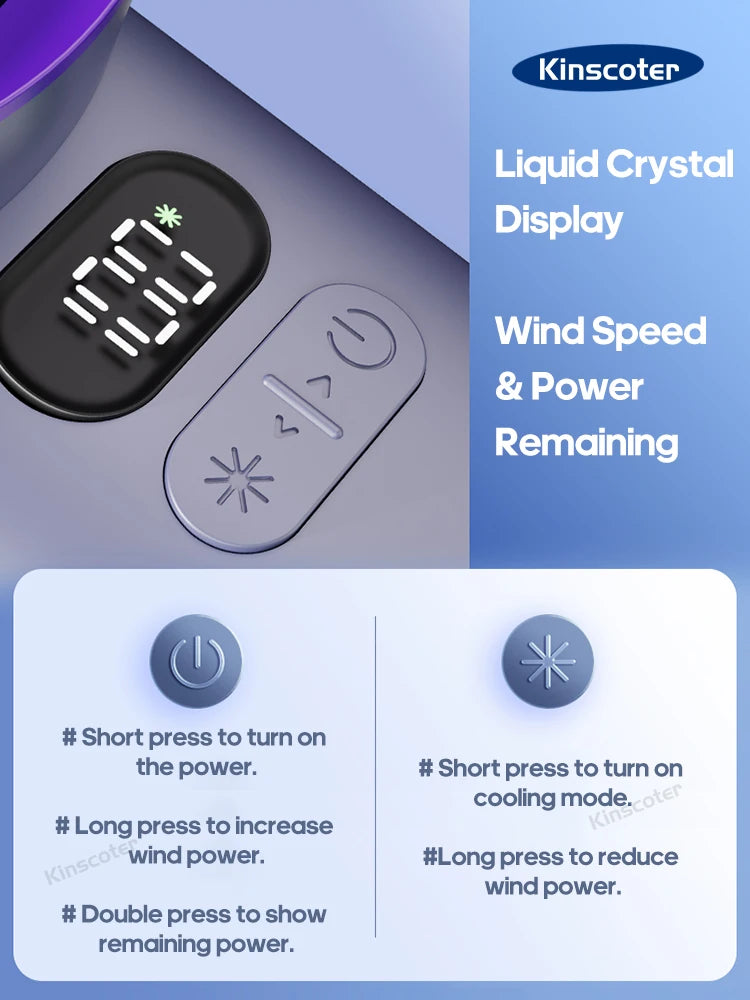 Ventilador portátil KINSCOTER de mano con turbina, 100 velocidades de viento ajustables, mini ventilador personal, funciona con pilas, ventilador eléctrico para pestañas
