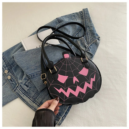 Trendy Cartoon Pumpkin Crossbody Bag Large Capacity Casual Halloween Fashionable Single Shoulder Bag with Zipper Polyester Fiber