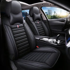 5-Seater Full Set Sporty Style Black Blue Leather Car Seat Cover Waterproof Interior Accessory