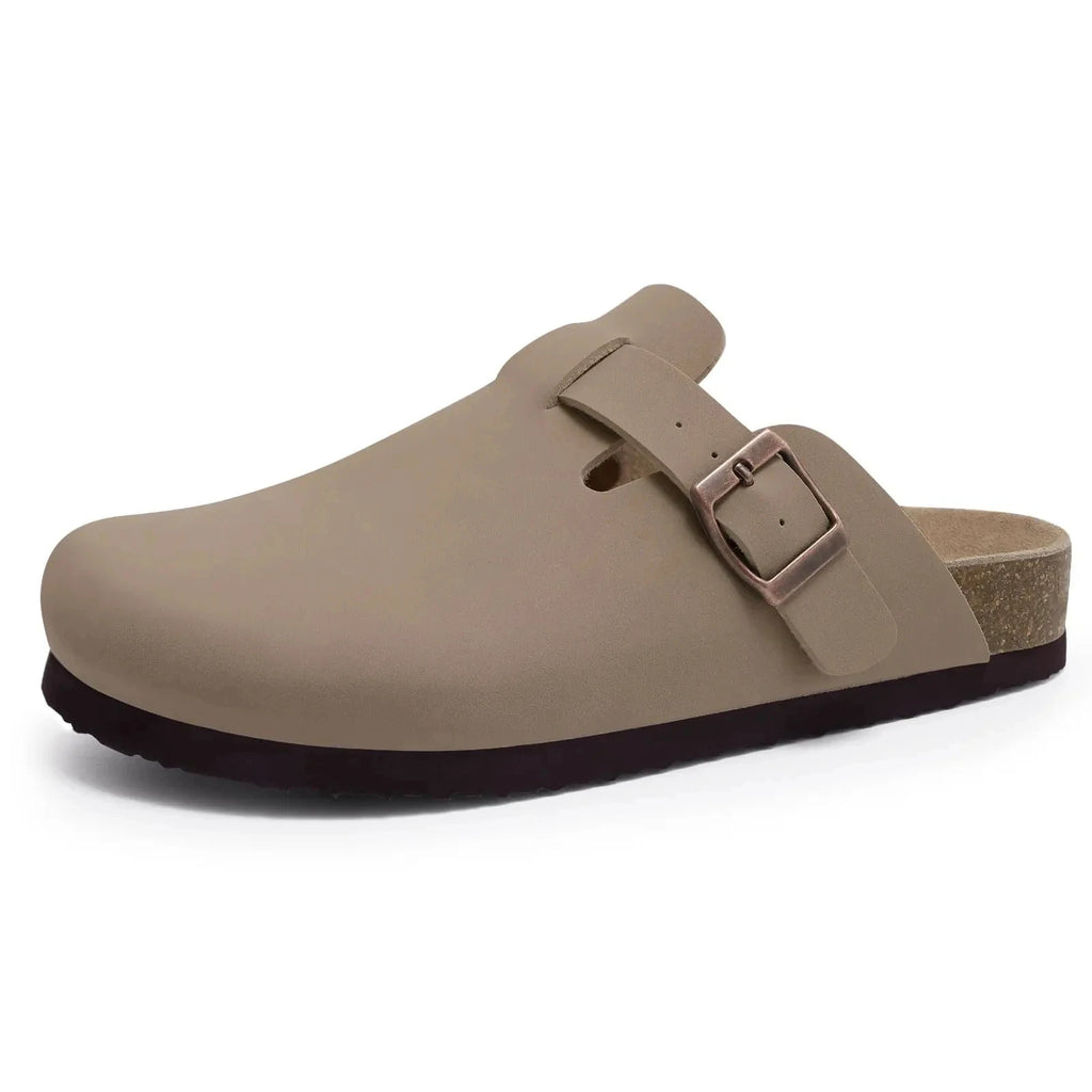 Pantuflas Zuecos de Gamuza y Piel para Mujer Shevalues, Plantilla Clásica de Corcho, Mules Peludas, Pantuflas de Invierno de Felpa, Pantuflas Planas de Corcho Cálidas para Exteriores