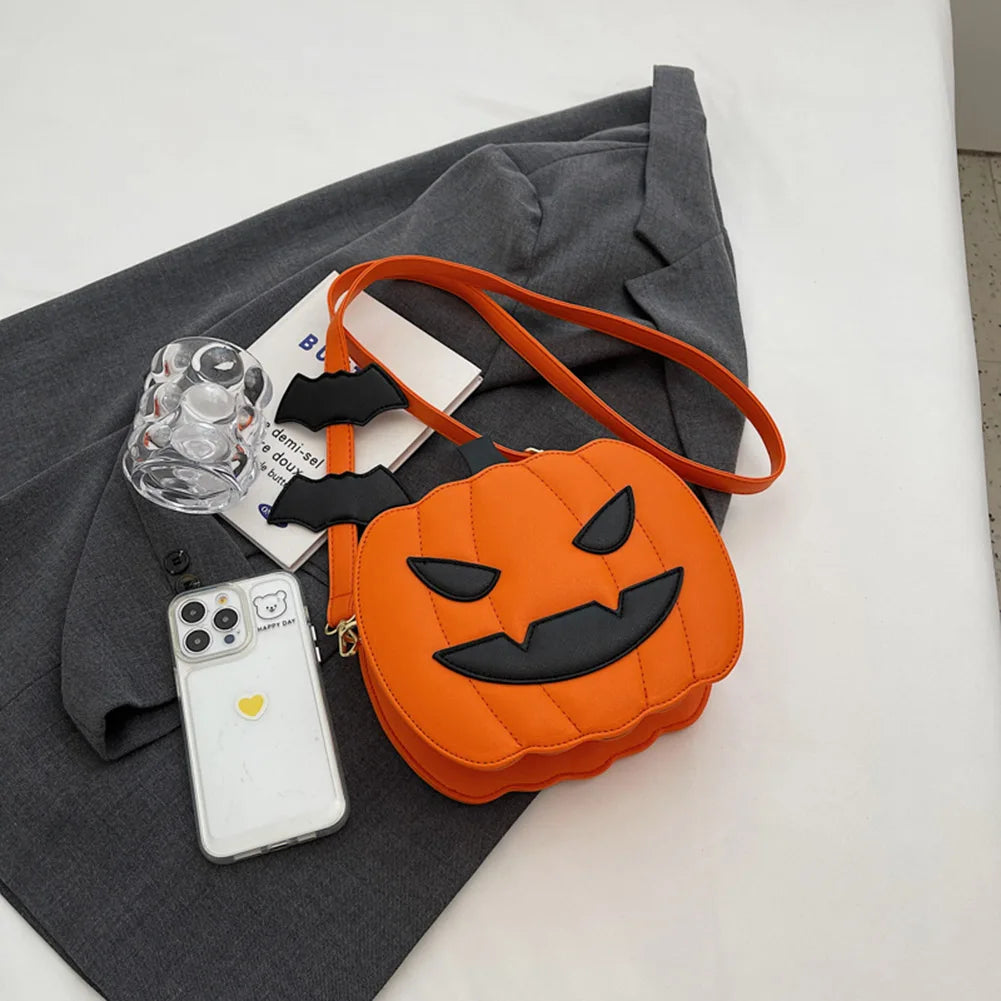 Women's bag Pumpkin Crossbody Bag shoulder bag PU Leather Novelty Pumpkin Purse with Zipper Adjustable Strap Halloween Funny Bag