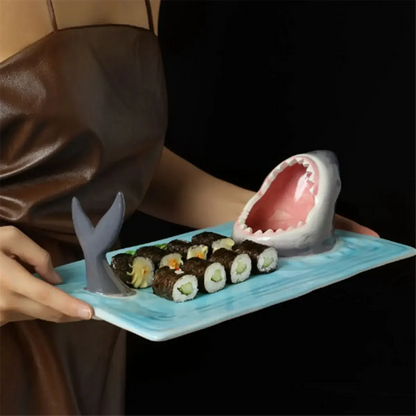 Ceramic Sushi Plate, Sharks Shape Rectangle Cheese Board Dining Table
