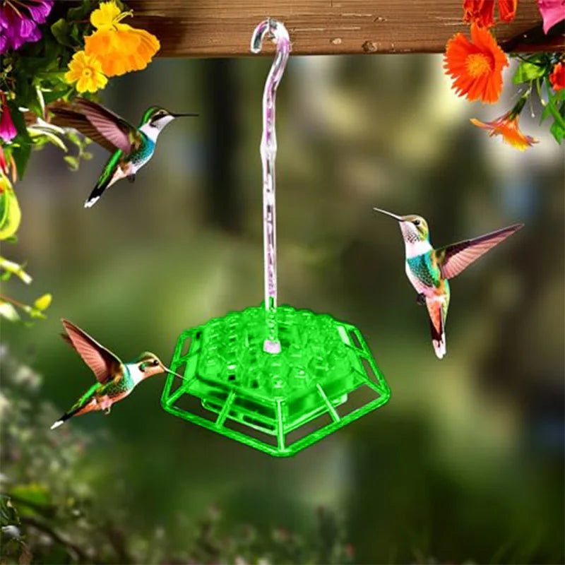 Comedero hexagonal para pájaros silvestres con gancho, comedero para colibríes, comedero para pájaros de jardín, dispensador de agua para mascotas de bosque