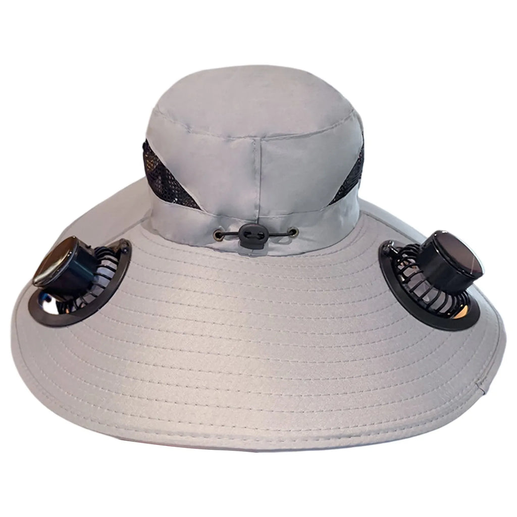 Multi-Function Solar Fan Sun Hat - Waterproof Fishing Hat with Built-In USB Charging & Wide Brim for UV/Heat Protection