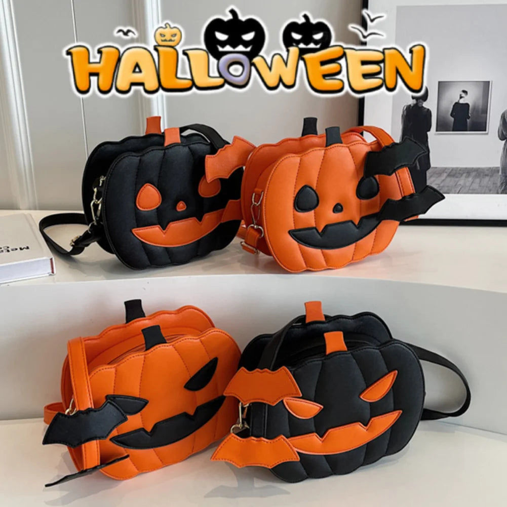 Women's bag Pumpkin Crossbody Bag shoulder bag PU Leather Novelty Pumpkin Purse with Zipper Adjustable Strap Halloween Funny Bag
