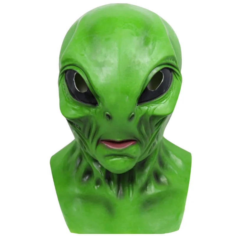 Máscaras de extraterrestre verde OVNI, disfraz de alienígena de terror para fiesta de Halloween, tocado de látex, accesorios divertidos para fiesta de disfraces de terror para adultos