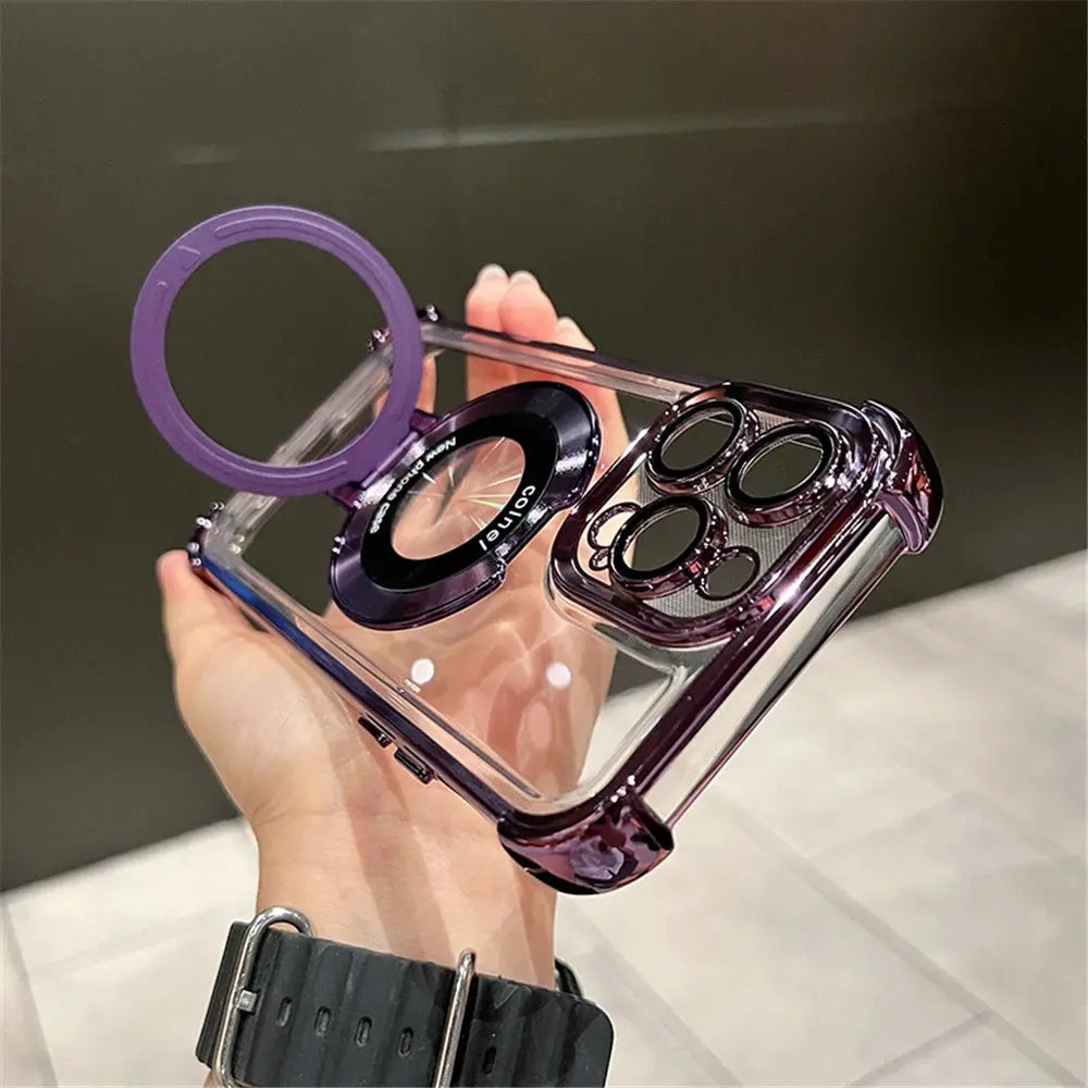 Luxury Plating Shockproof Magnetic Bracket For Magsafe Clear Case For iPhone 15 16 14 13 12 11 Pro Max With Holder Stand Cover SZDBR Store