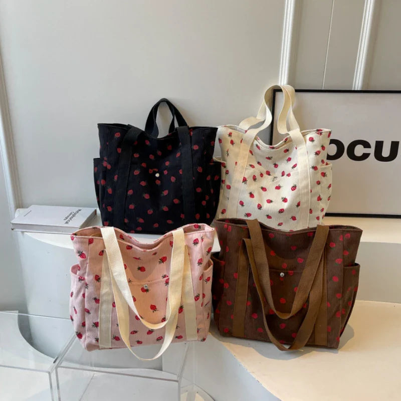Bolso de mano Xajzpa Fresh Sweet Girl, a la moda, de pana de alta gama con estampado, bolso de hombro informal para compras, para ir al trabajo, bolso de mujer debajo del brazo