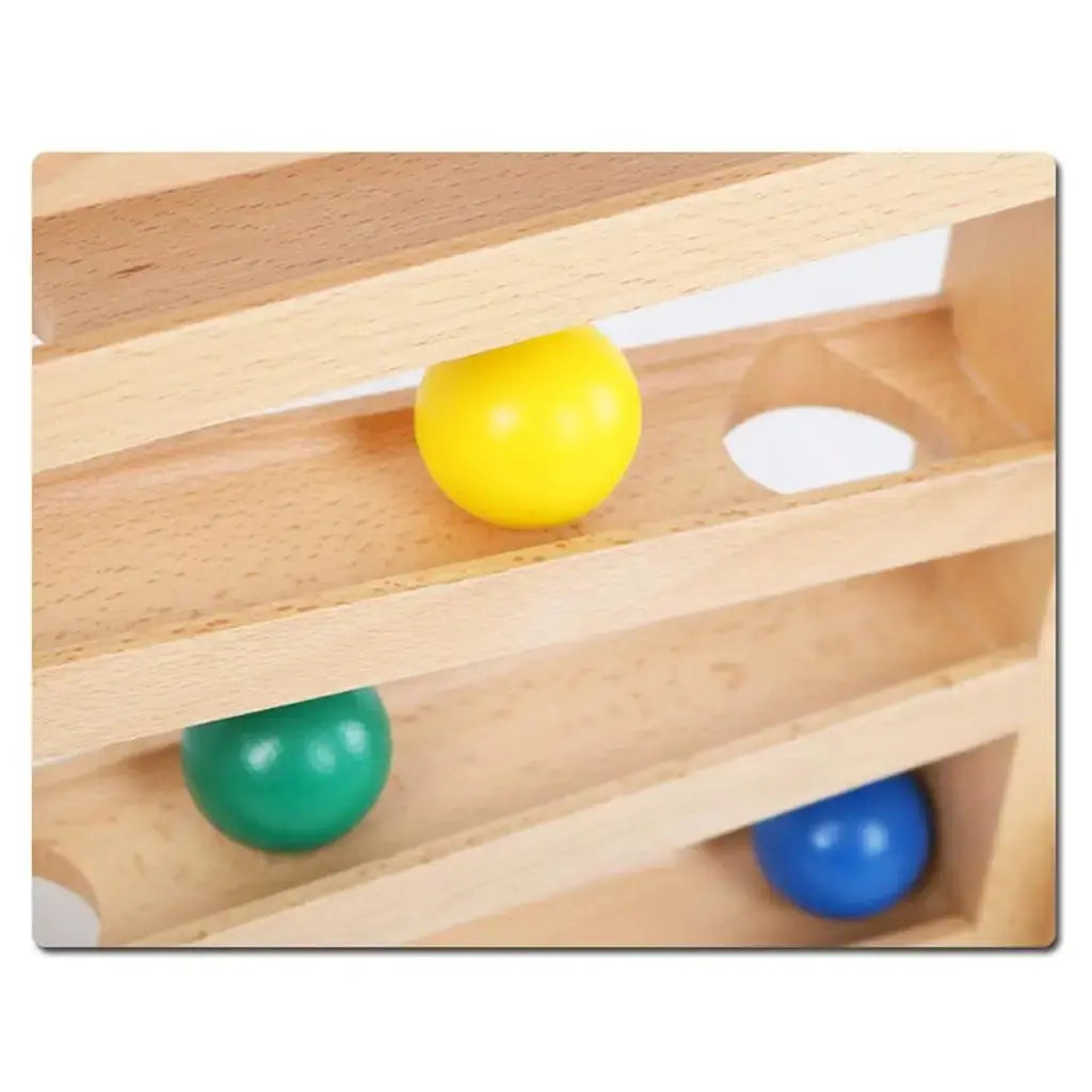 Juguete Montessori de Pista de Bolas para Niños Pequeños - Set de Rampas de Madera con 4 Bolas Coloridas